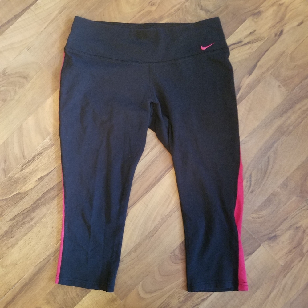 Nike Leggings Womens Medium Capri Dri-Fit Pull On Running Black Tub1 - Picture 3 of 9